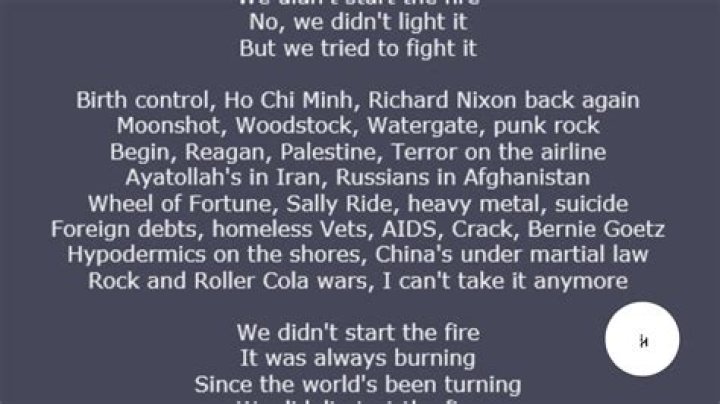 What does the song we didn't start the fire mean?