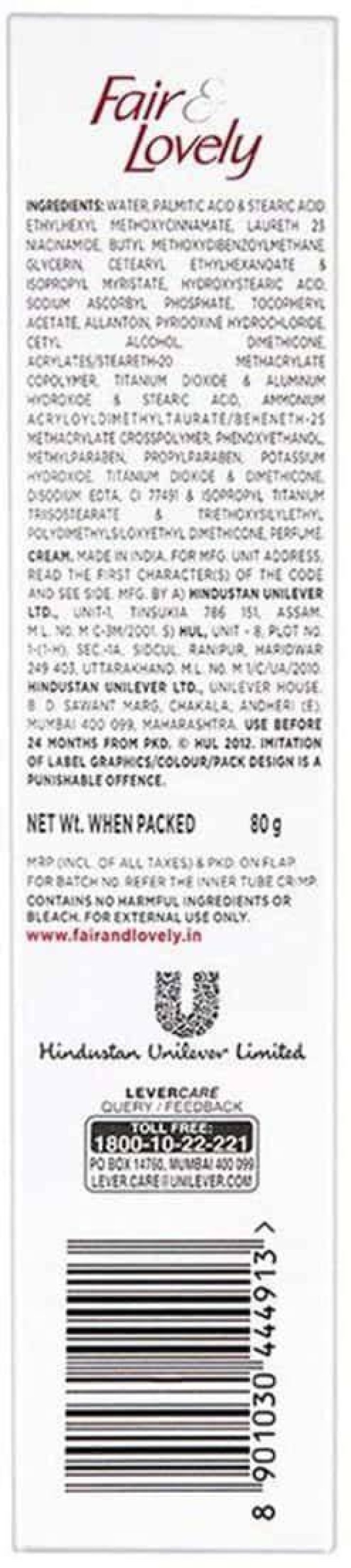 What is the active ingredient in fair and lovely?